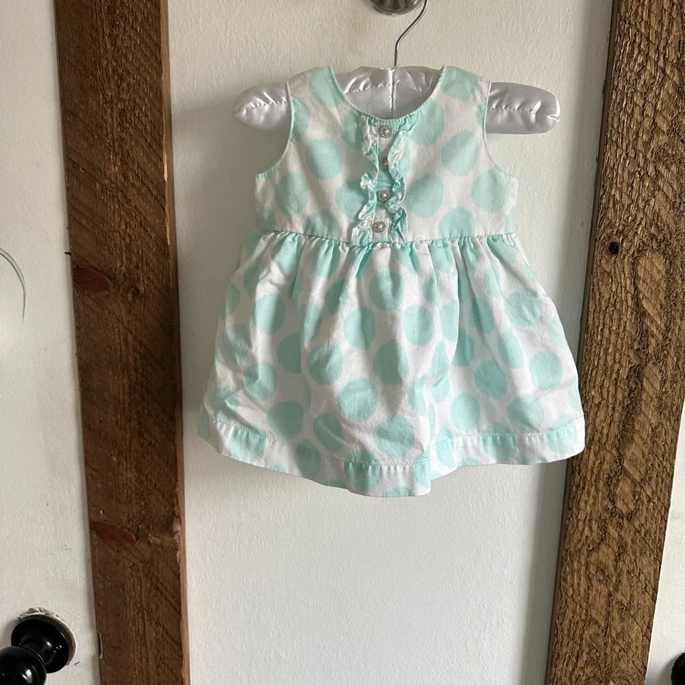 Carter’s Formal Sleeveless Polka Dot Dress Light Blue White 3 Months Baby Girl